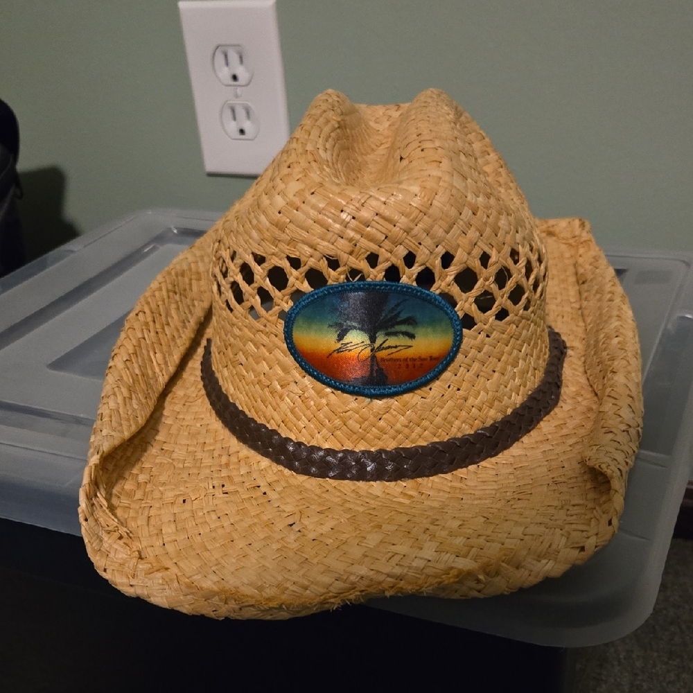 Straw Cowboy Hat with Sunset Palm Patch - Natural